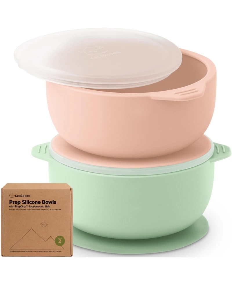 KeaBabies 2-Pack Prep Baby Bowls with Suctions & Lids, Silicone for Boy, Girl, Toddler Suction Bowl, Kids Bowl Bpa-Free