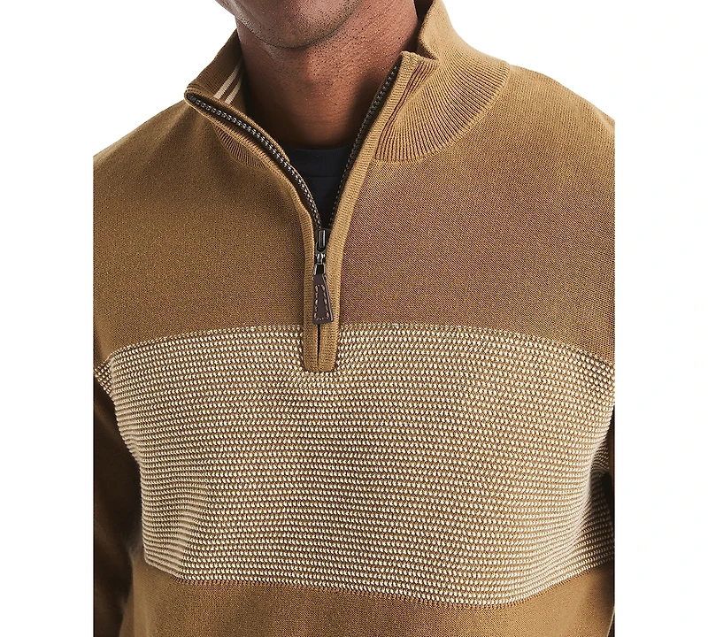 Nautica Men's Textured Quarter-Zip Colorblocked Sweater