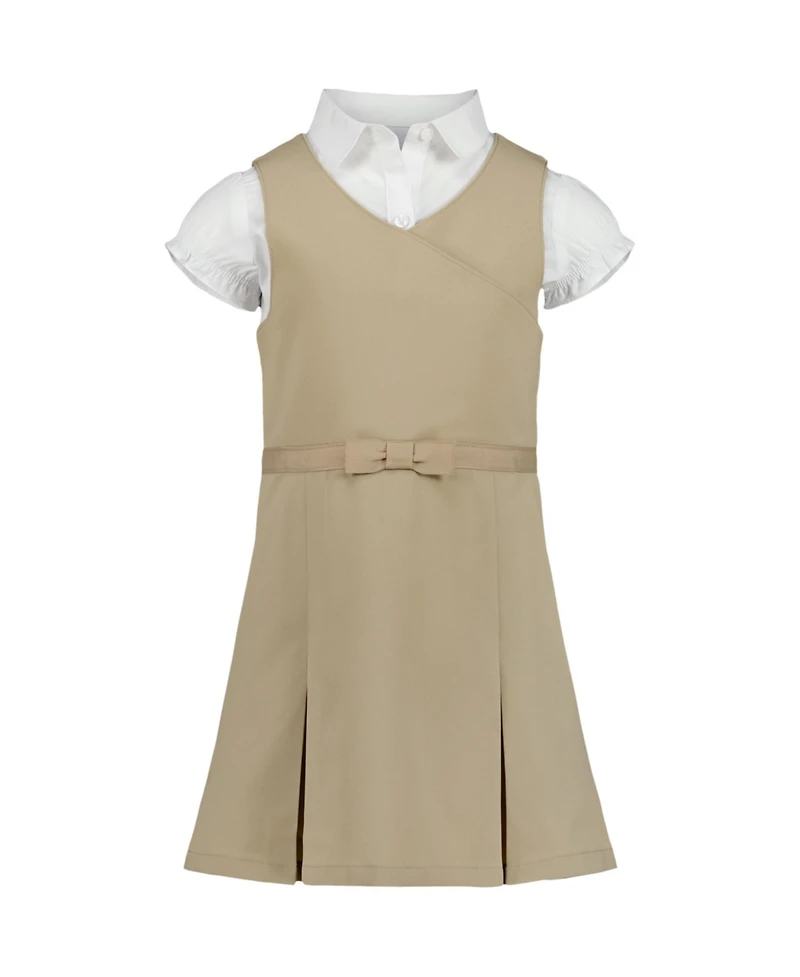 Nautica Little Girls 2-Piece Pleat Front Jumper and Stretch Poplin Shirt Set