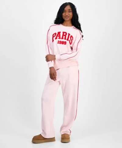 Rebellious One Juniors Chenille Patch Sweatshirt Piped Sweatpants