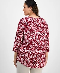 Jm Collection Plus Printed Scoop-Neck 3/4-Sleeve Top