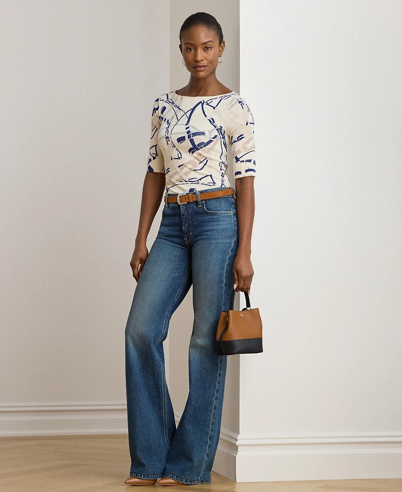 Lauren Ralph Women's Belting-Print Cotton Boatneck Tee