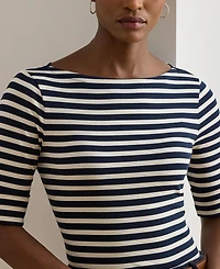 Lauren Ralph Women's Striped Stretch Cotton Boatneck Tee