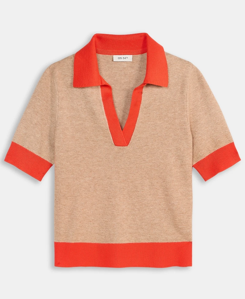 On 34th Women's Colorblocked Polo Short Sleeve Sweater, Macy's Exclusive
