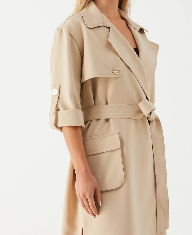 Ella Rafaella Petite Twill Trench Coat Collared Jacket