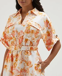 Ella Rafaella Petite Floral Print Utility Short Sleeve Shirt Dress