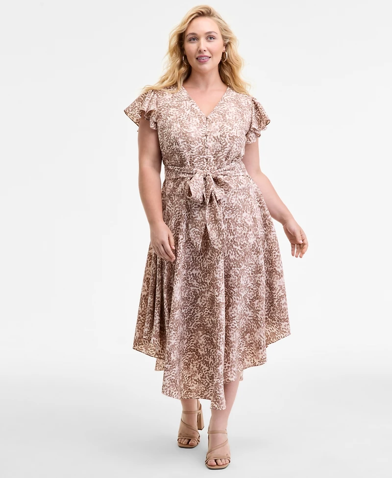 Vince Camuto Plus Printed Belted Midi Dress