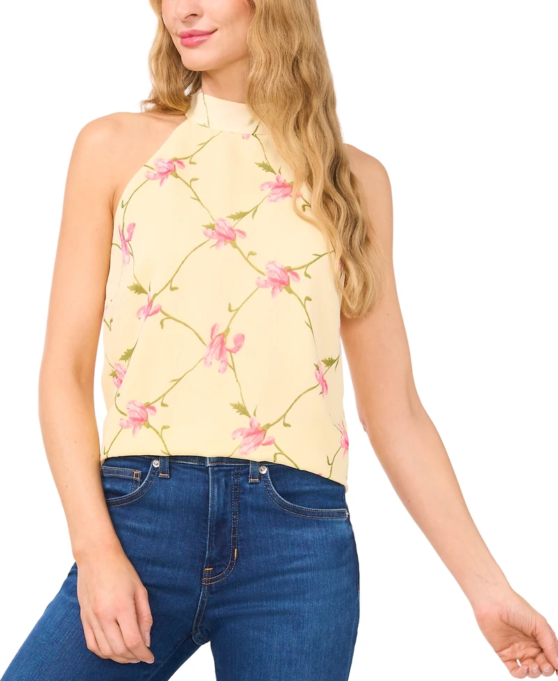 CeCe Women's Floral-Print Sleeveless Halter Top