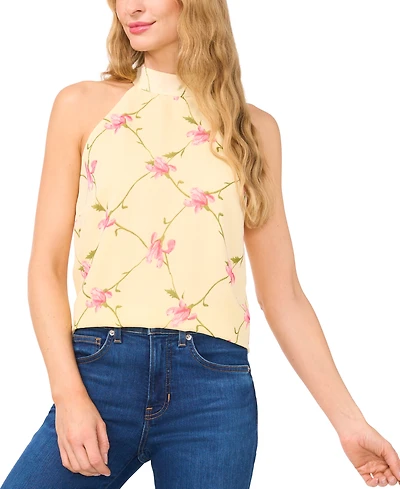 CeCe Women's Floral-Print Sleeveless Halter Top