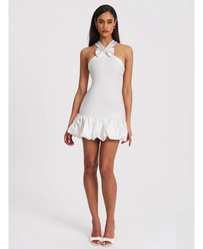 Miss Circle Women's Barbra White Cross Straps Bodycon Mini Dress with Bubble Hem
