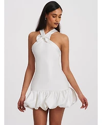 Miss Circle Women's Barbra White Cross Straps Bodycon Mini Dress with Bubble Hem