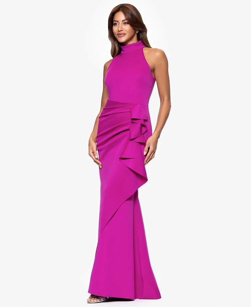 Xscape Women's Ruffled Sleeveless Scuba Fit & Flare Dress
