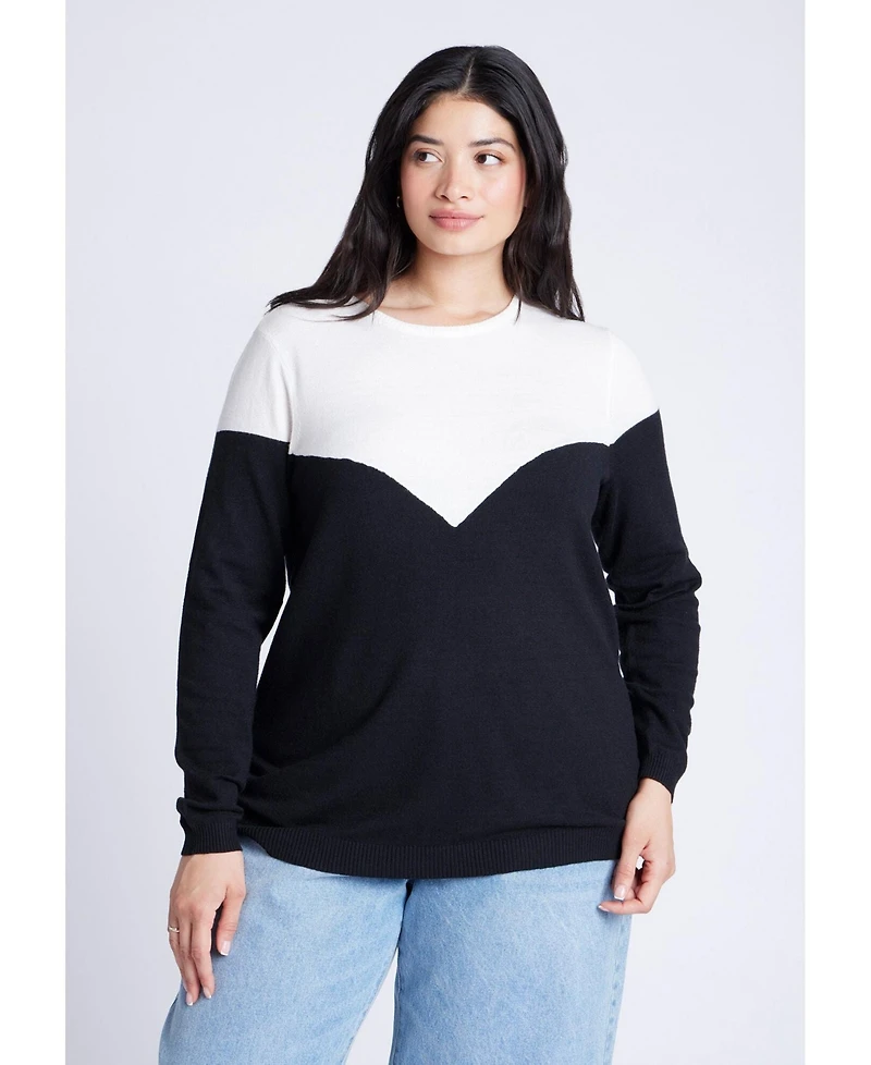 Eloquii Women's Plus Sweetheart Colorblock Sweater