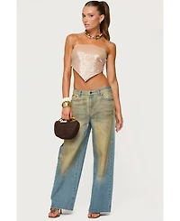 Edikted Women's Sequin Backless Triangle Strapless Top