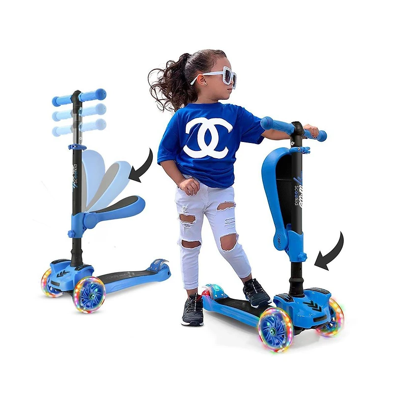 Hurtle 3-Wheeled Scooter for Kids - Wheel Led Lights, Adjustable Lean-to-Steer Handlebar, and Foldable Seat