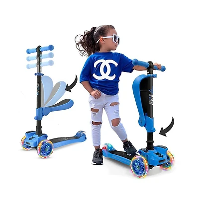 Hurtle 3-Wheeled Scooter for Kids - Wheel Led Lights, Adjustable Lean-to-Steer Handlebar, and Foldable Seat