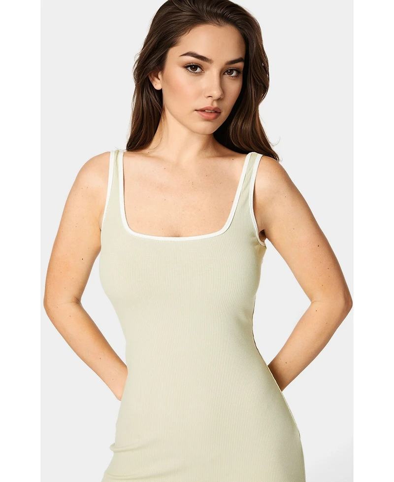 Bebe Women's Rib Contrast Square Neck Maxi Dress