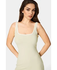 Bebe Women's Rib Contrast Square Neck Maxi Dress