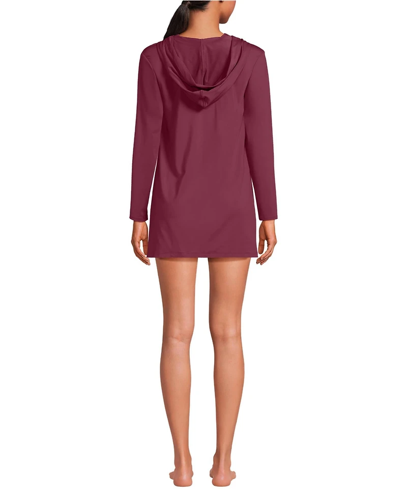 Lands' End Women's SunShade Upf 50 Hooded Mini Swim Cover-Up Dress