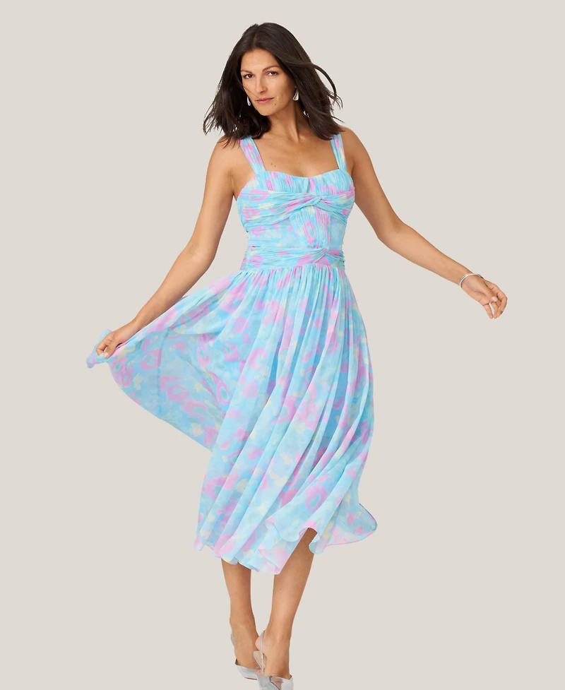 J Mendel Women's Floral Twist Pleated Midi Dress