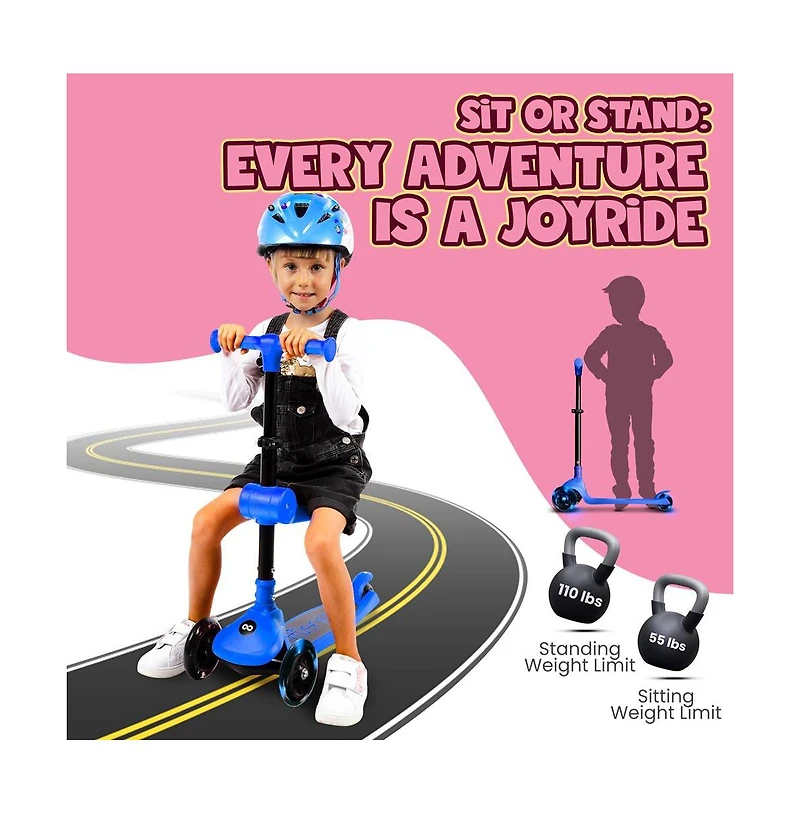 3-Wheel Foldable Kids Scooter - Child Toy Scooter with Built-in Led Wheel Lights, Foldable Seat, and Easy Maneuvering Lean-to-Steer