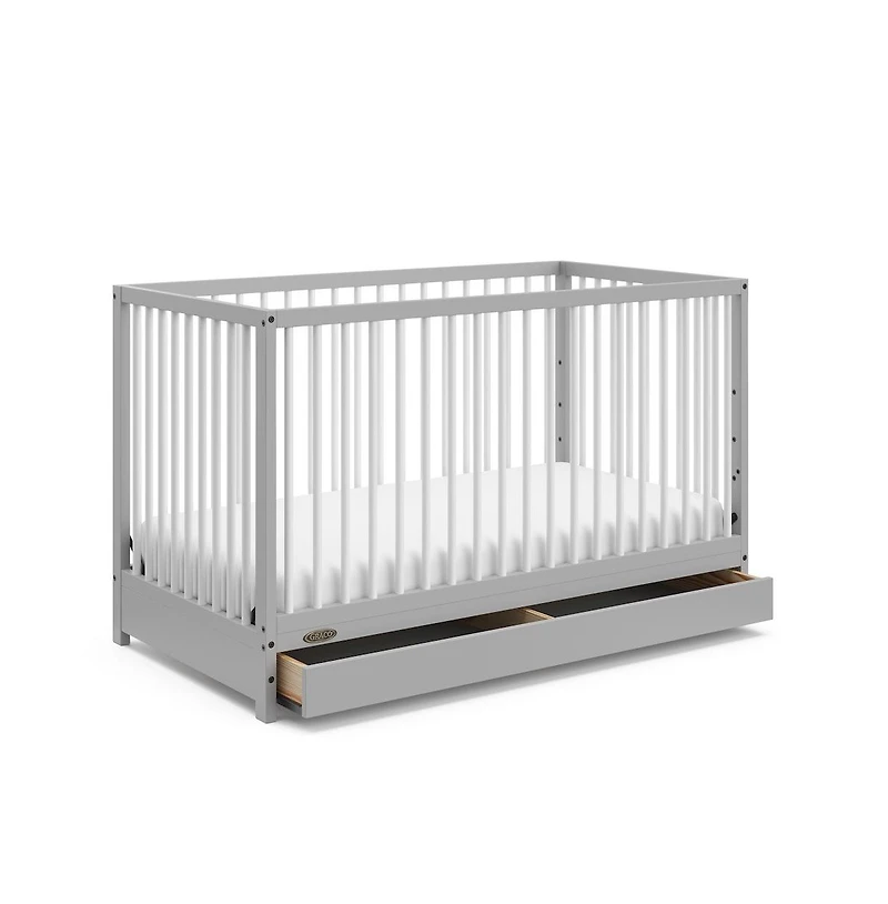Graco Teddi 5-in-1 Convertible Crib with Drawer - Pebble Gray and White
