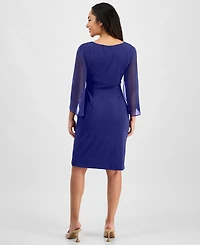 Connected Women's Cape-Sleeve Side-Ruched Sheath Dress
