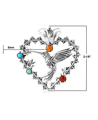American West Jewelry Sterling Silver Multi-Gemstone Fritz Casuse Heart Hummingbird Pendant Enhancer