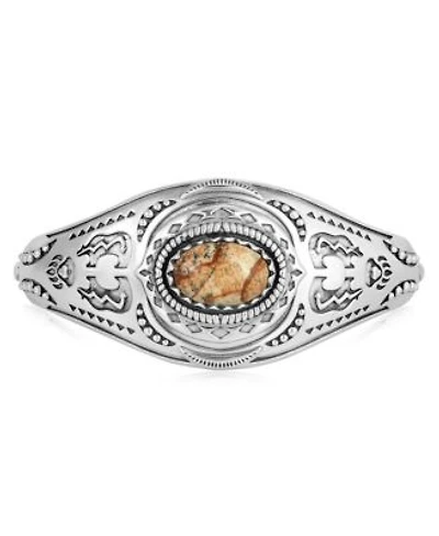 American West Jewelry Sterling Silver Picture Jasper Oval Cut Bear Cuff Bracelet Size Small