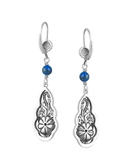 American West Jewelry Sterling Silver Lapis Flower Gemstone Bead Lever Back Earrings