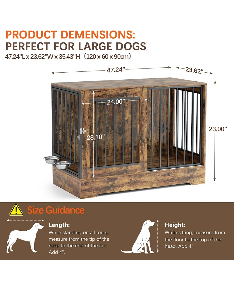 2-in-1 Wooden Dog Crate Furniture for Large Dogs, Heavy-Duty Kennel with Double Doors, Stylish End Table Design