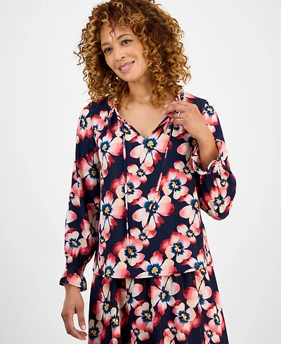 Jm Collection Women's Printed Lurex Shine Top, Exclusively at Macy's
