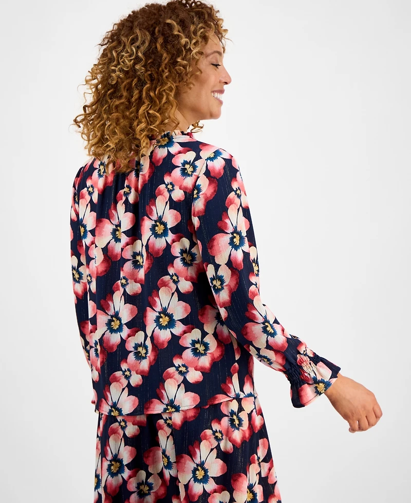 Jm Collection Women's Printed Lurex Shine Top, Exclusively at Macy's