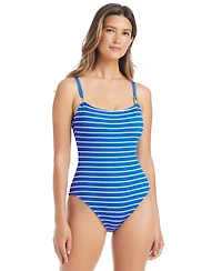 Bleu by Rod Beattie Women's Pucker Up Striped Underwire One-Piece Swimsuit