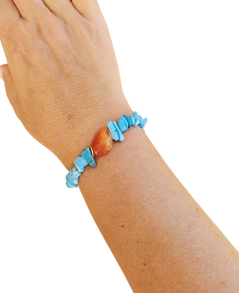 Minu Jewels Gold-Tone Turquoise and Carnelian Stretch Bracelet