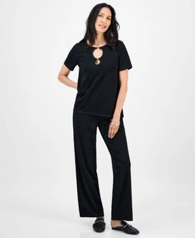 Jm Collection Womens Ring Detail Top Textured Knit Pants