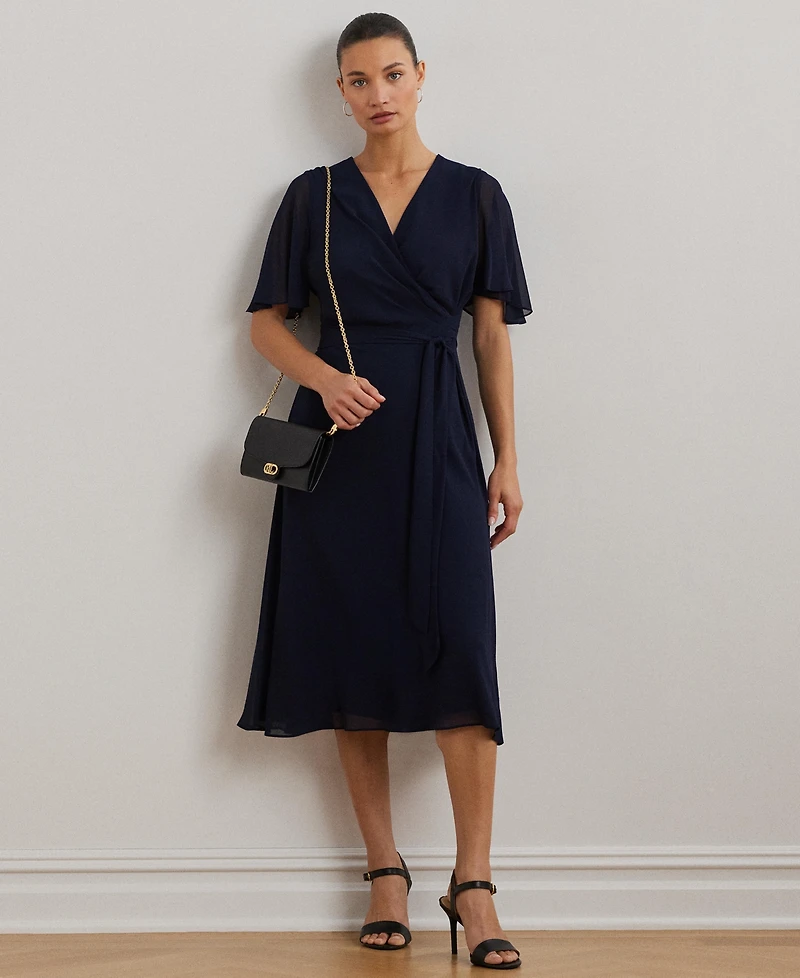 Lauren Ralph Women's Belted Georgette Dress