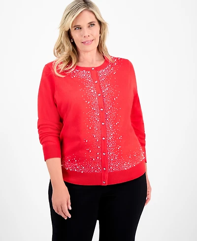 Jm Collection Plus Embellished Button-Front Cardigan, Macy's Exclusive