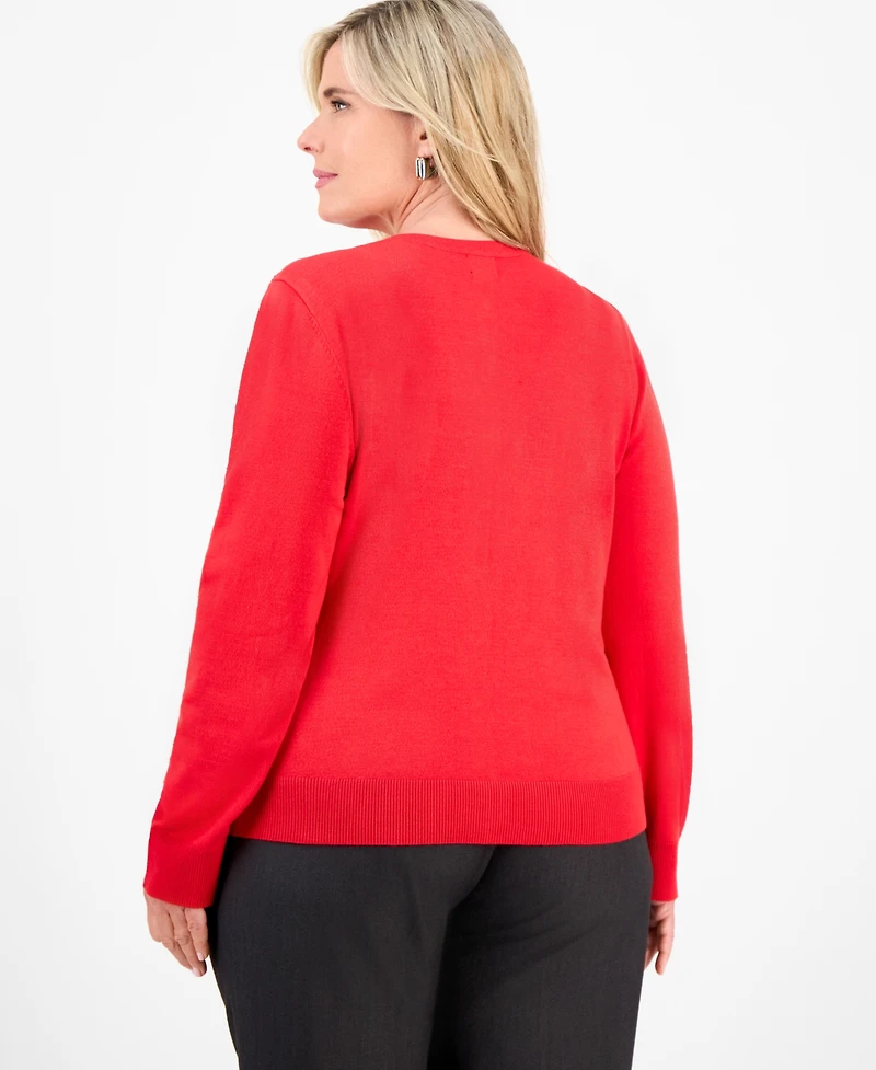 Jm Collection Plus Metallic Jacquard Button-Front Cardigan, Macy's Exclusive
