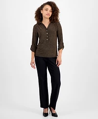 Ak Anne Klein Petite 3/4-Sleeve Roll-Tab Collared Top