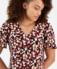Ak Anne Klein Women's Printed Ruffle-Sleeve Button-Front Top