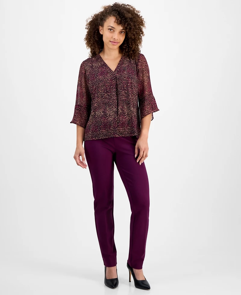 Ak Anne Klein Petite Printed 3/4-Sleeve Blouse