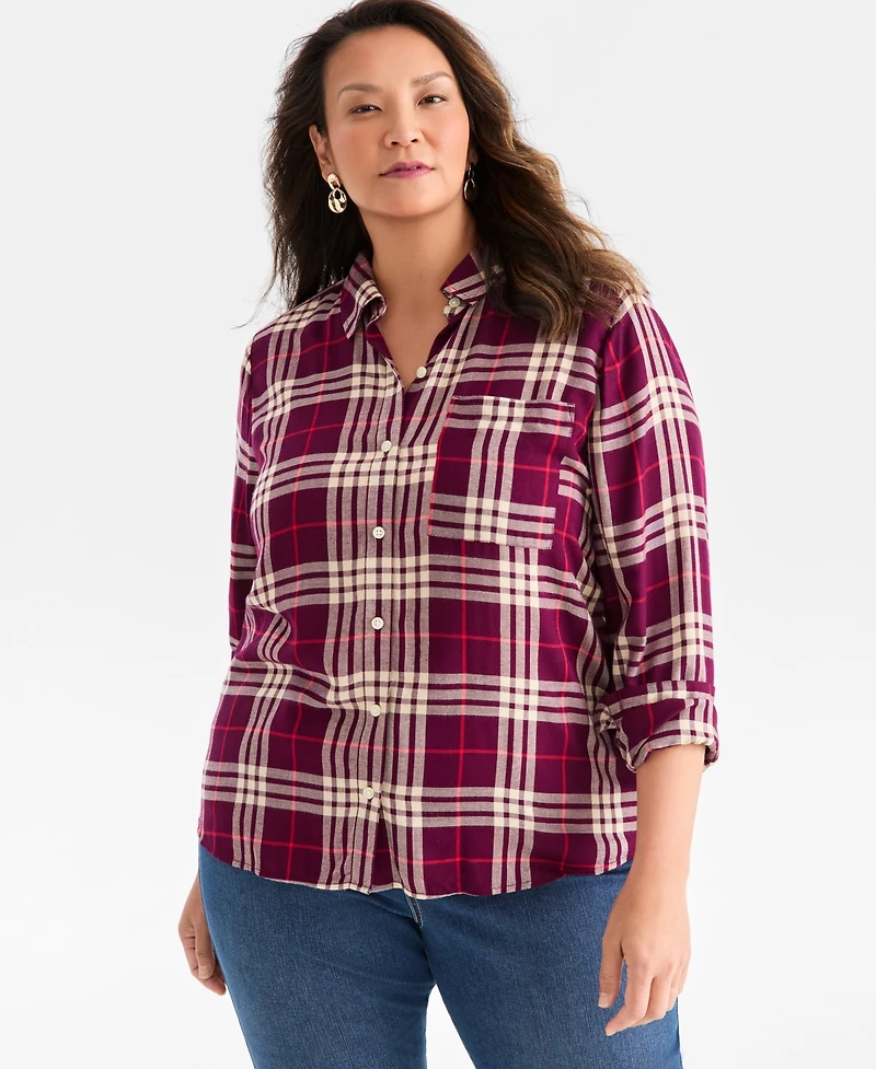 Style & Co Plus Sarah Plaid Perfect Shirt, Macy's Exclusive