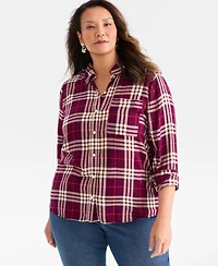 Style & Co Plus Sarah Plaid Perfect Shirt, Macy's Exclusive