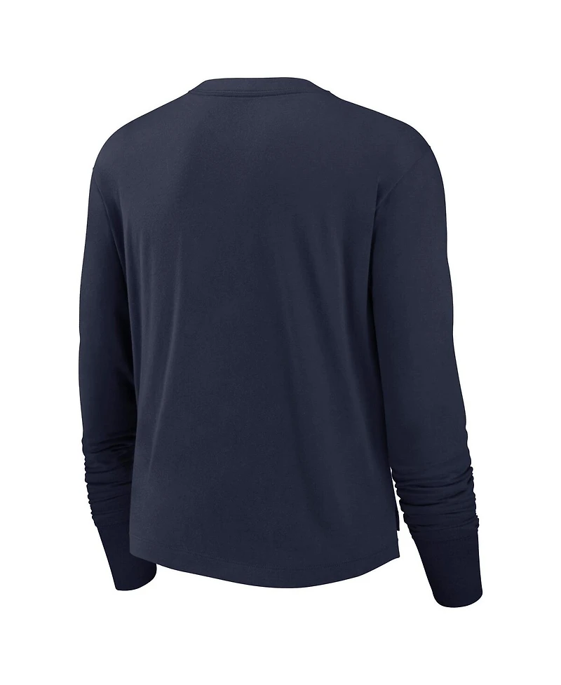 Nike Women's Navy New York Giants Layered Logo Cropped Long Sleeve Fashion T-Shirt