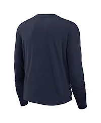 Nike Women's Navy New York Giants Layered Logo Cropped Long Sleeve Fashion T-Shirt