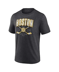 Fanatics Men's Heather Charcoal Boston Bruins Vintage Cross Sticks Distressed Tri-Blend T-Shirt