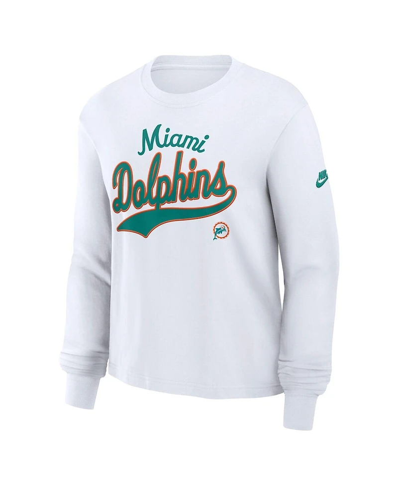 Nike Women's White Miami Dolphins Essential Long Sleeve Boxy T-Shirt