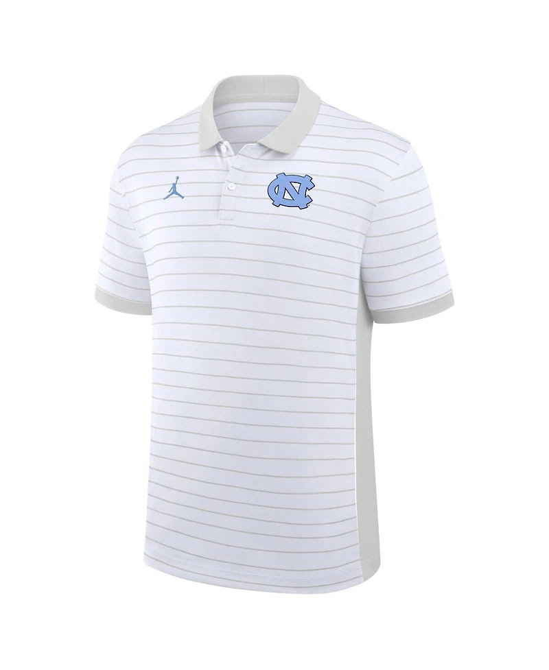 Jordan Men's White North Carolina Tar Heels 2025 Early Season Coaches Sideline Victory Stripe Performance Polo Shirt