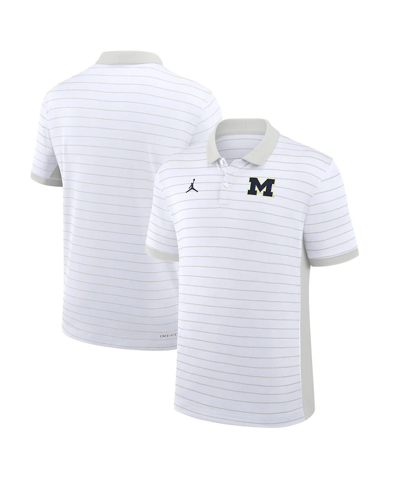 Jordan Men's White Michigan Wolverines 2025 Early Season Coaches Sideline Victory Stripe Performance Polo Shirt